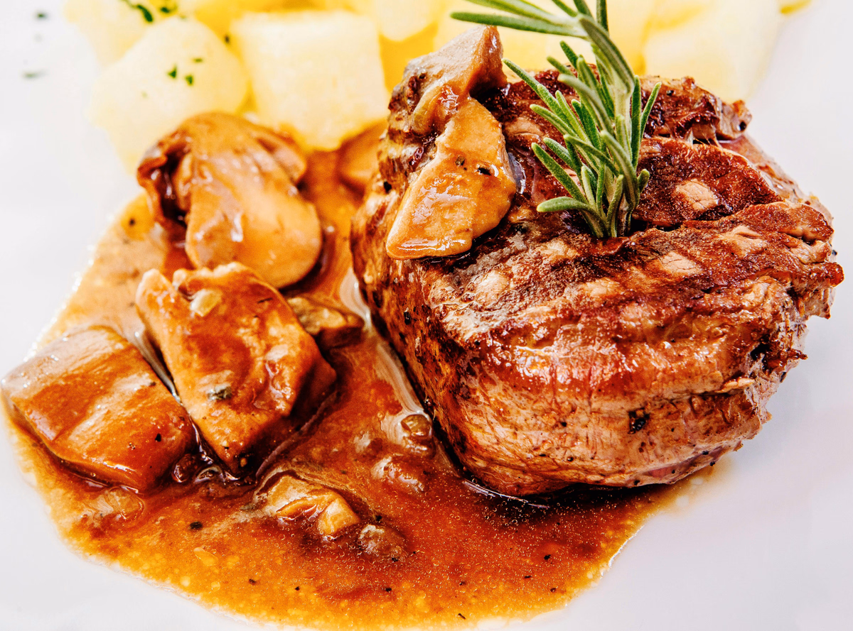 Baked Potato with Rosemary, Mushroom Sauce
