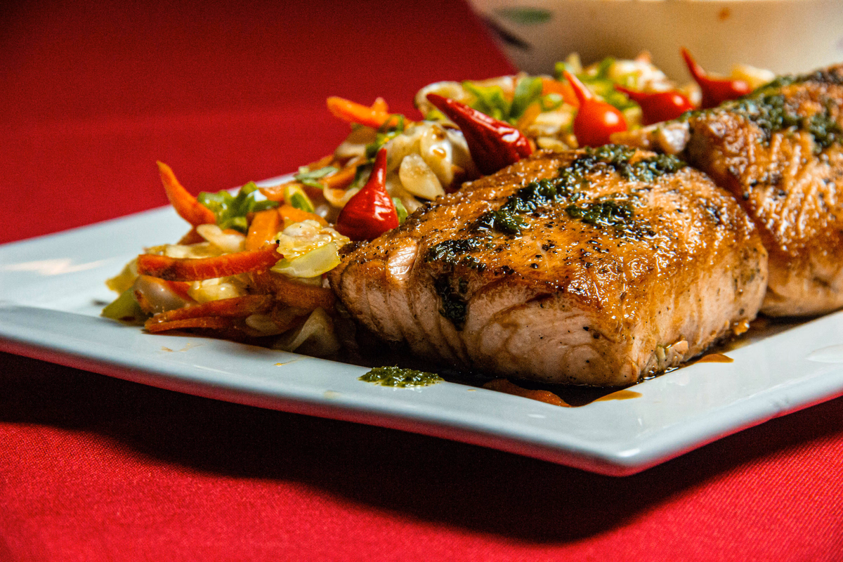 Salmon with Cucumber Chili Salad
